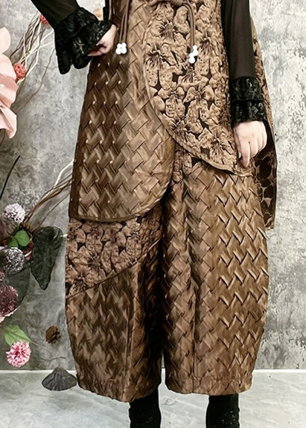 Retro Coffee Vest and Lantern Pants Cotton Filling Two-piece Set Winter