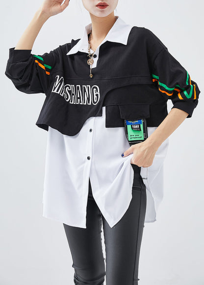 Italian Colorblock Oversized Patchwork Cotton Sweatshirt Fall