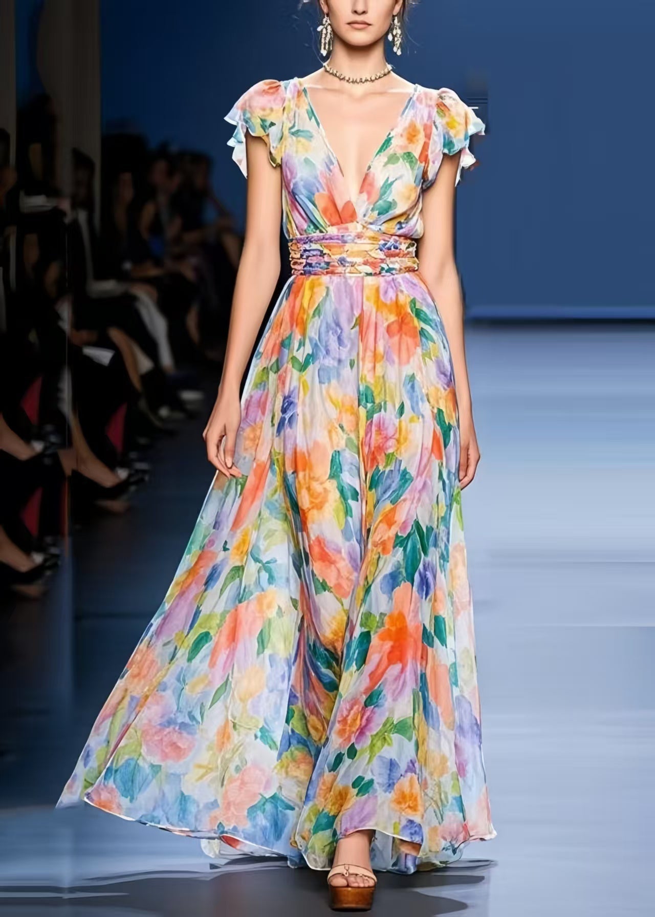 Multicolour Print Chiffon Cinched Dress Summer