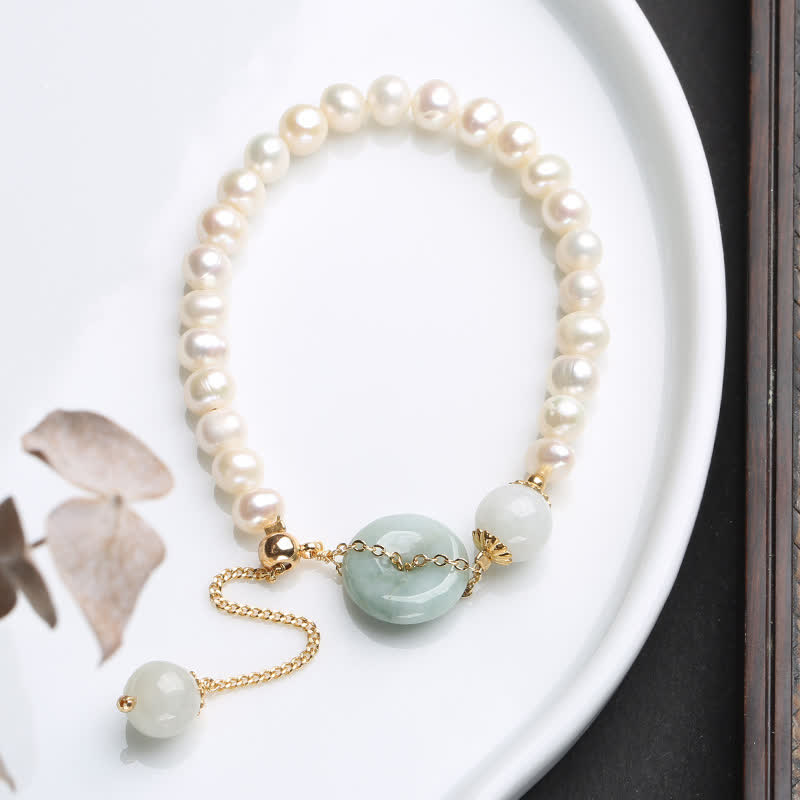 Buddha Stones Natural Jade Pearl Peace Buckle Prosperity Luck Bracelet