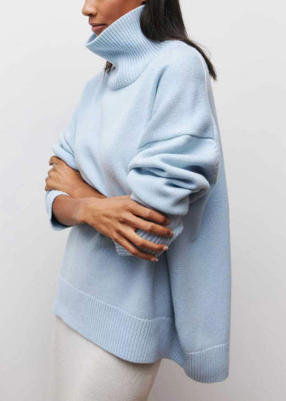 Simple Blue Turtleneck Knit Sweaters Spring