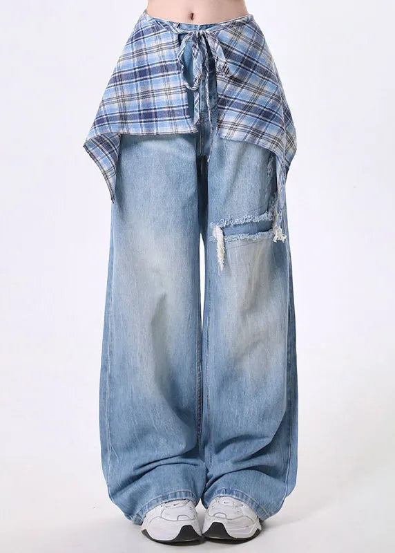 High Street Detachable Skirt Design Denim Wide Leg Pants Spring