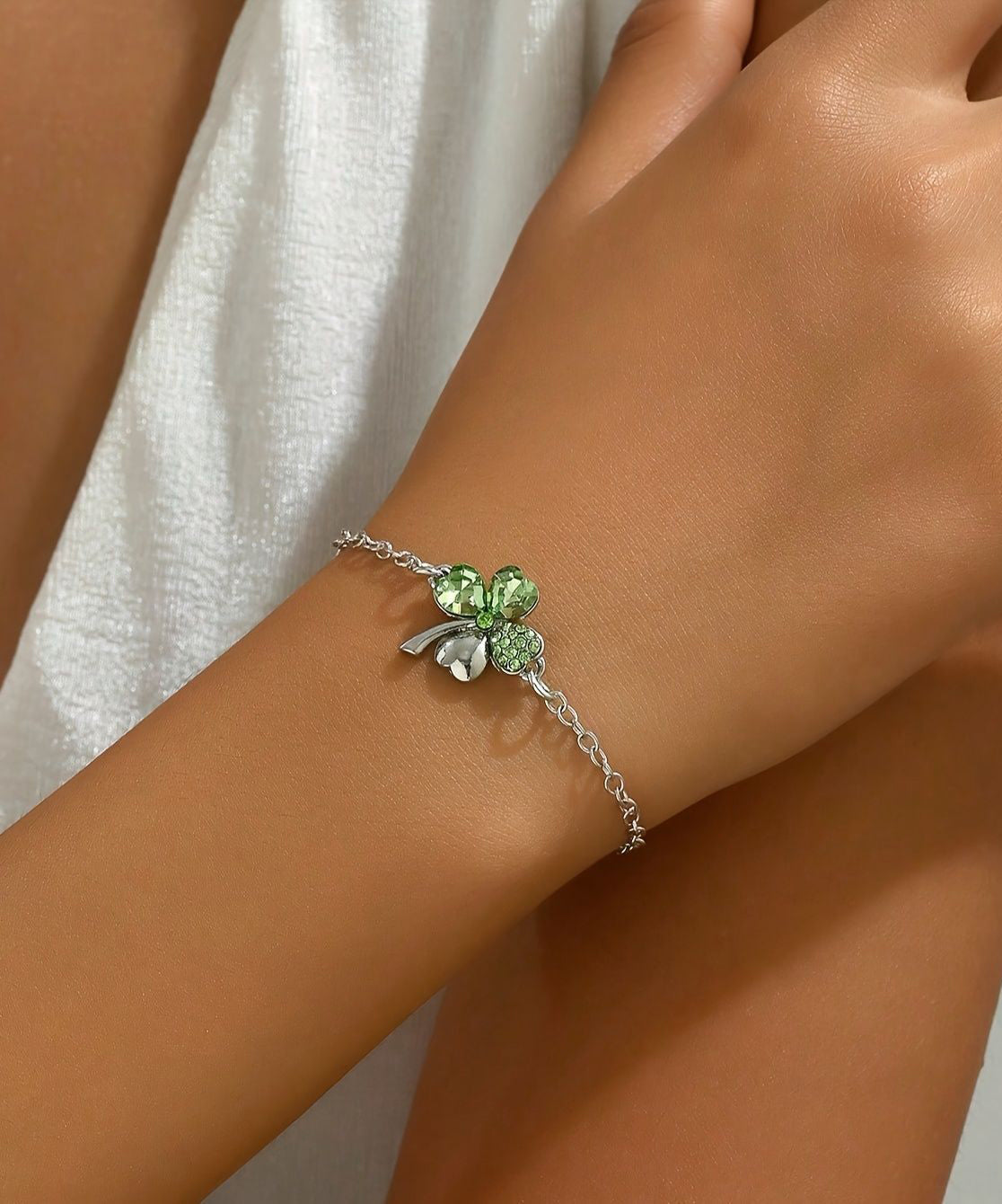Boutique Silk Stainless Steel Crystal Charm Bracelet
