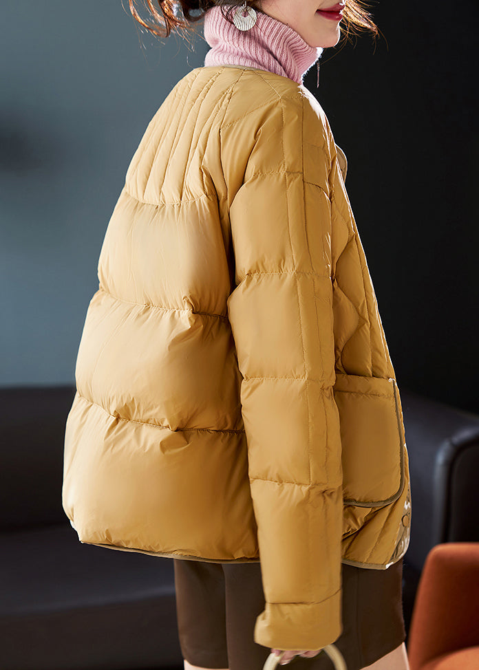 Boutique Yellow O-neck Patchwork Free Scarf Duck Down Puffer Jacket Winter