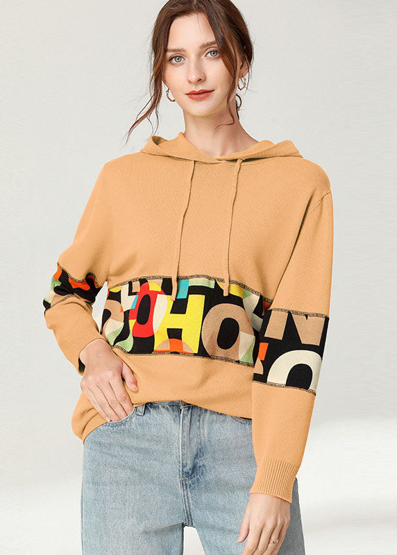 Yellow Letter Patchwork Knit Loose Tops