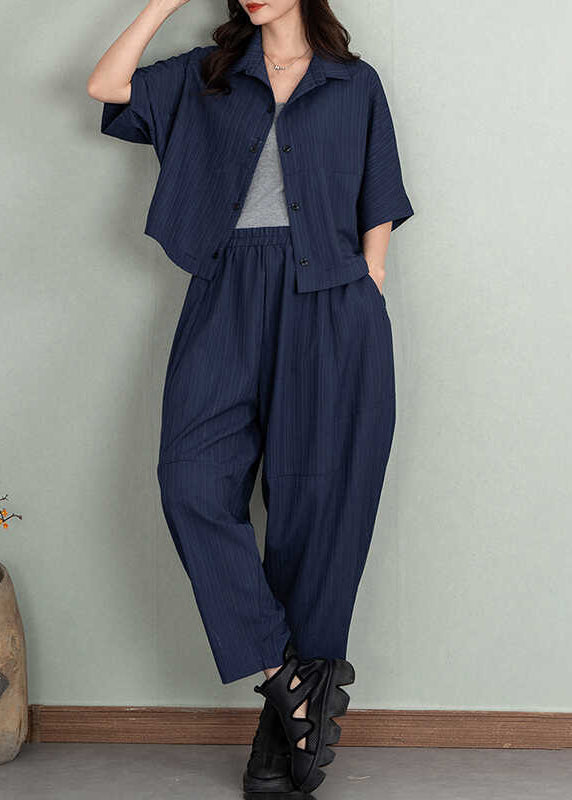 Natural Navy Oversized Cotton Sets 2 Pieces Summer