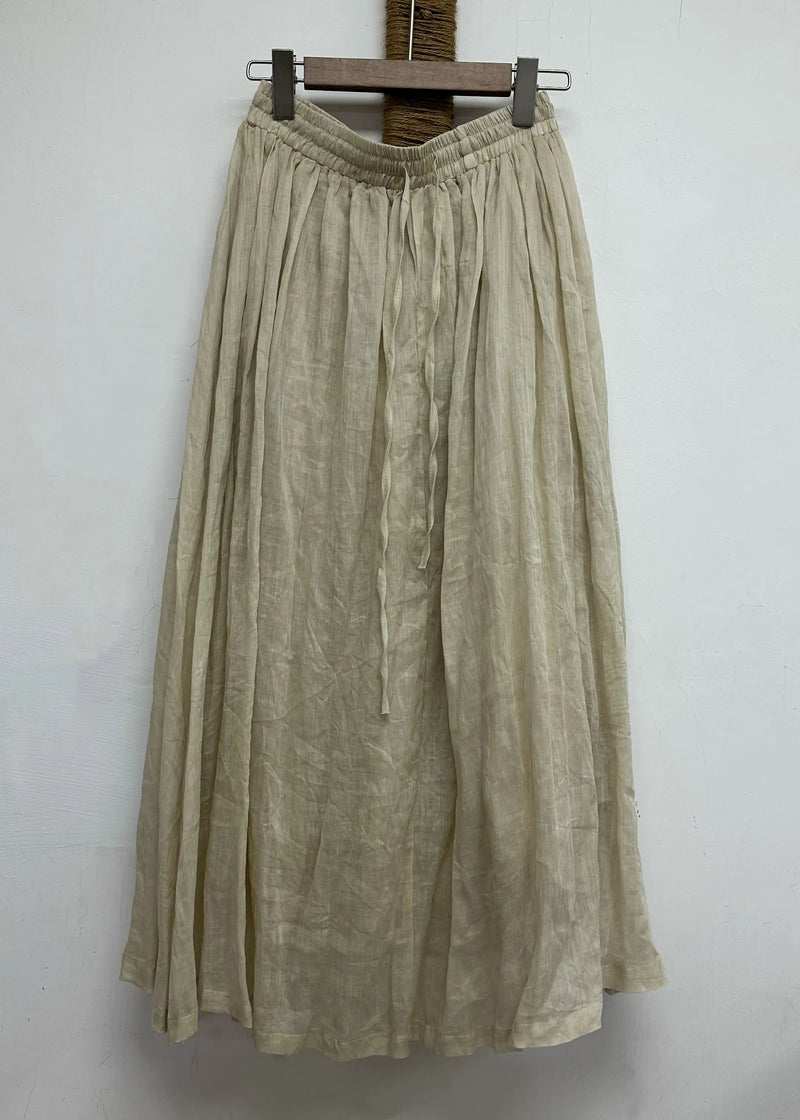 Leisure Khaki Elastic Waist Linen Long Skirt for Summer