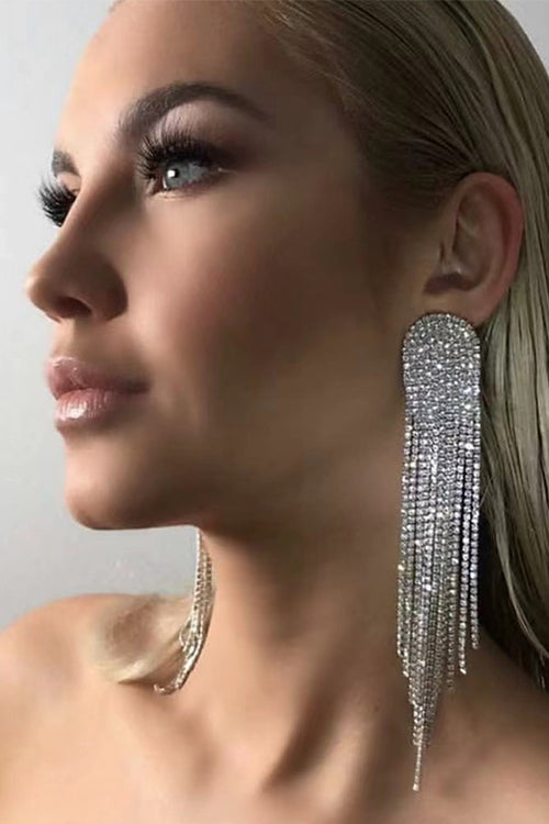 Sparkly Rhinestone Dangle Tassel Earrings