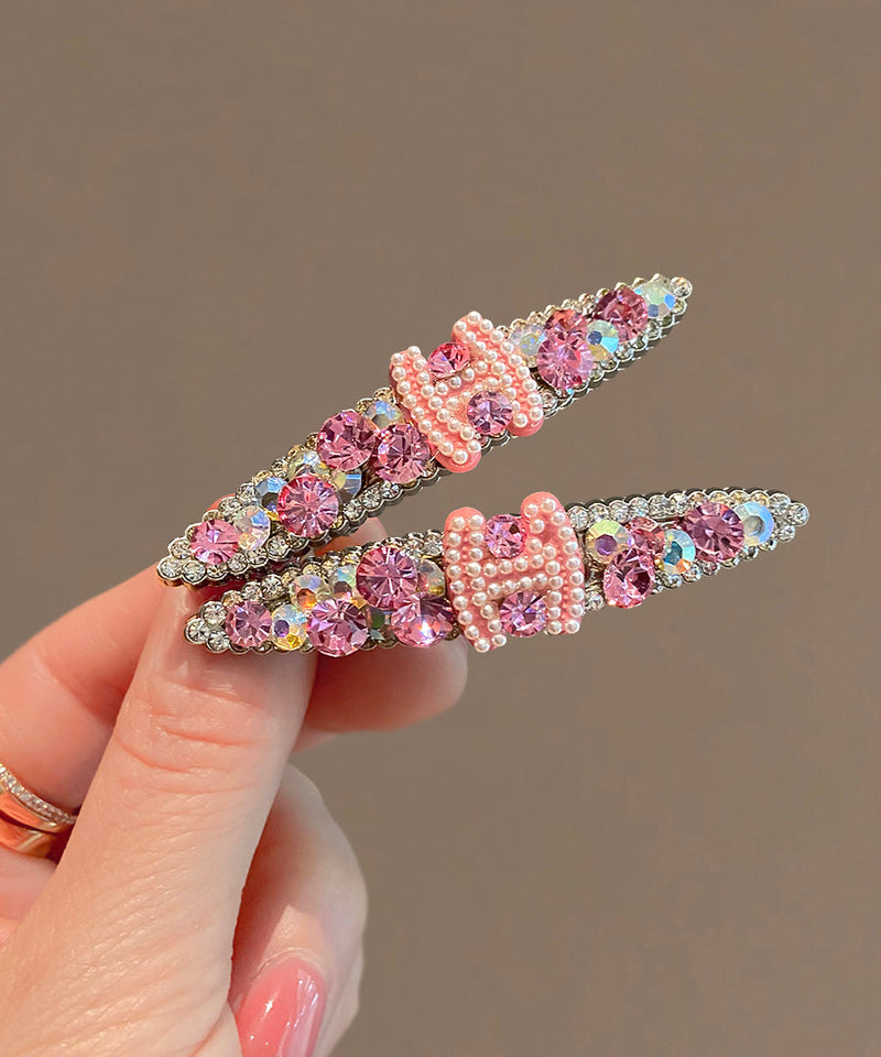 Pink Alloy Zircon Pearl Graphic Hairpin