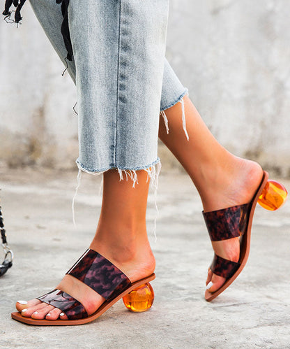 Leopard Print Peep Toe Chunky Sandals Faux Leather