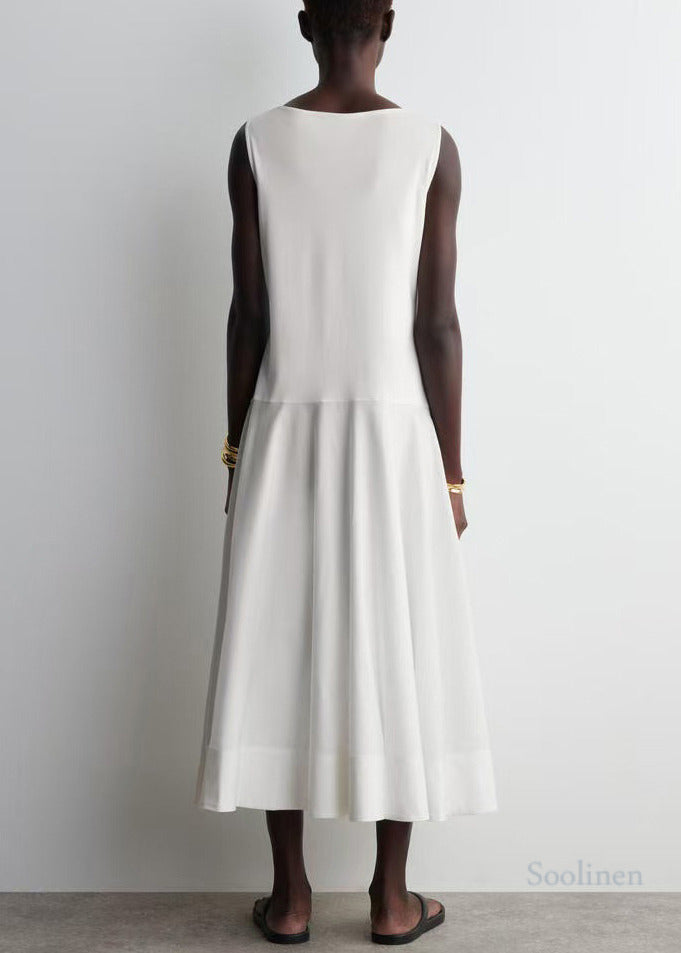 White Patchwork Cotton Long Dresses Summer