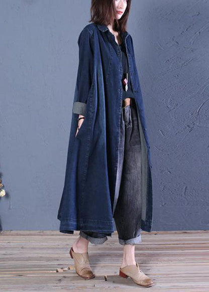 Boutique Blue Peter Pan Collar Patchwork Denim Trench Coats Spring