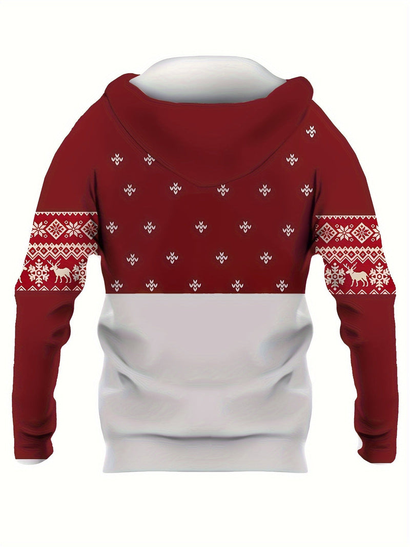 Hoodie with Christmas Print Polyester Merry Christmas Reindeer Design
