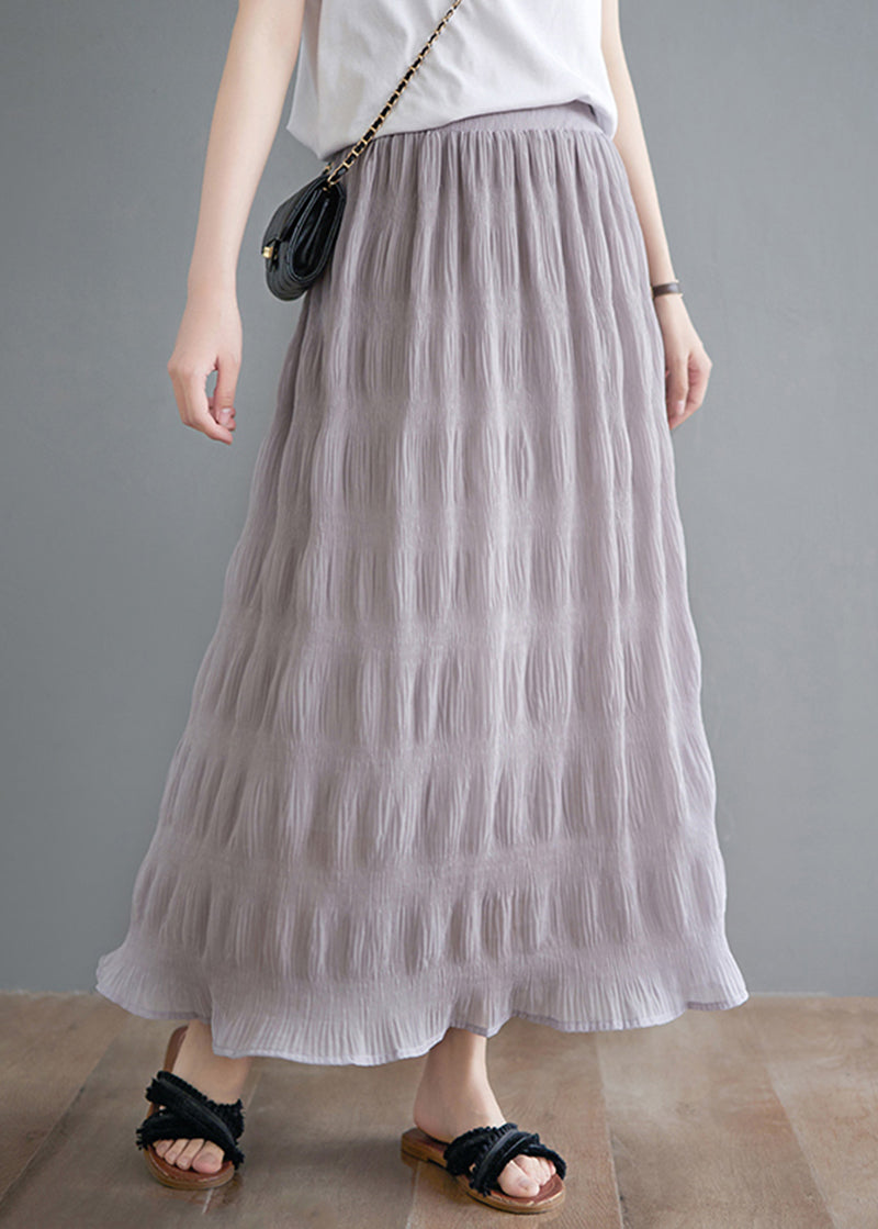 Grey Cotton a Line Skirts Elastic Waist Wrinkled Summer