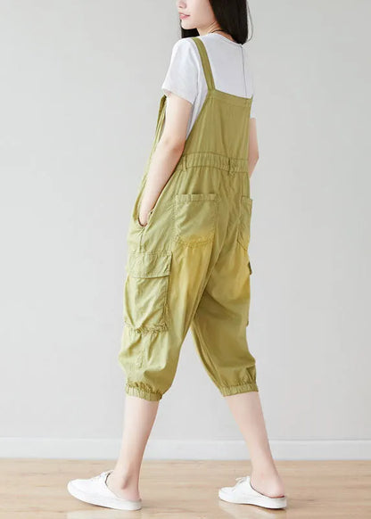 Light Green Oversized Pockets Cotton Jumpsuits Spring