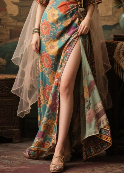 Tea Green Side Open Chiffon Dinner Dress Summer