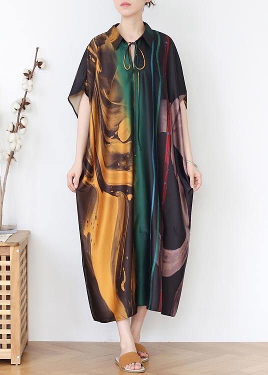 Diy Green Print Tie Mid Summer Chiffon Dress