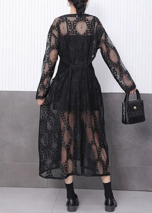 All Black Ensemble Featuring Lace Jacquard Dress Fall