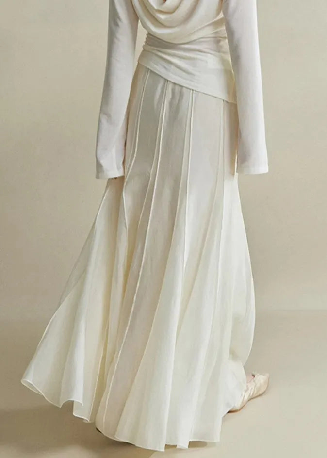 White Zippered High Waist Silk Cotton Skirts Summer