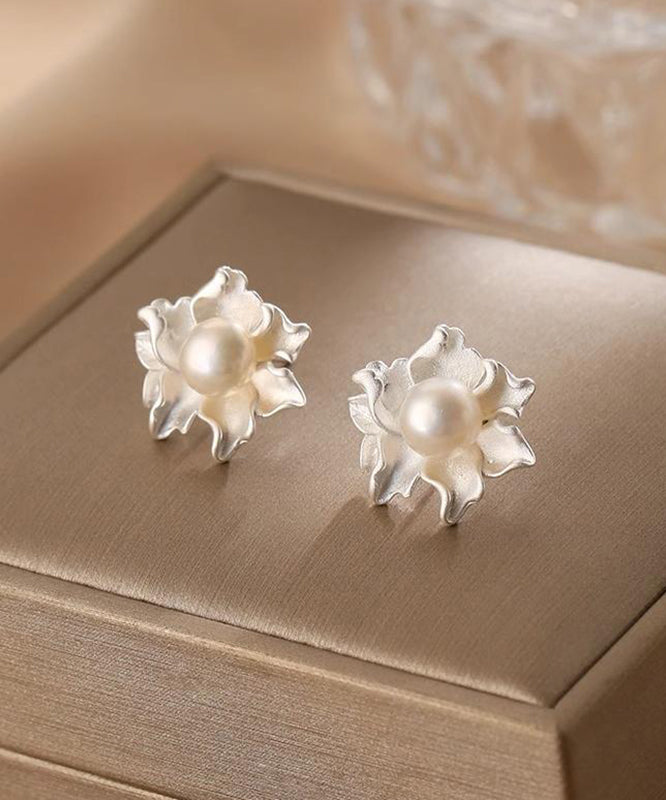 Fine White Alloy Asymmetrical Pearl Stud Earrings