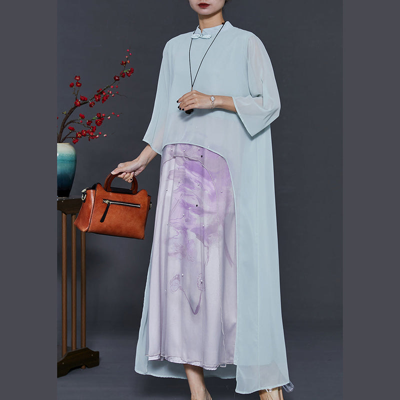 Green Asymmetrical Nail Bead Chiffon Oriental Dress Summer