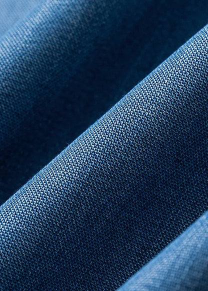 Light Blue Pockets Tie Waist Denim Silk Wide Leg Pants Fall