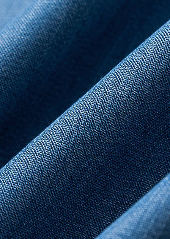 Light Blue Pockets Tie Waist Denim Silk Wide Leg Pants Fall