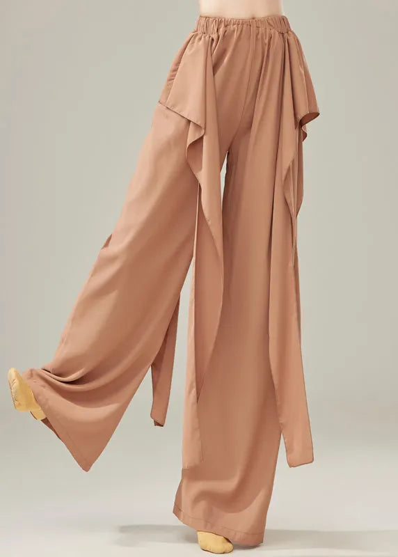 Fine Brown Elastic Waist Cotton Straight Pants Fall