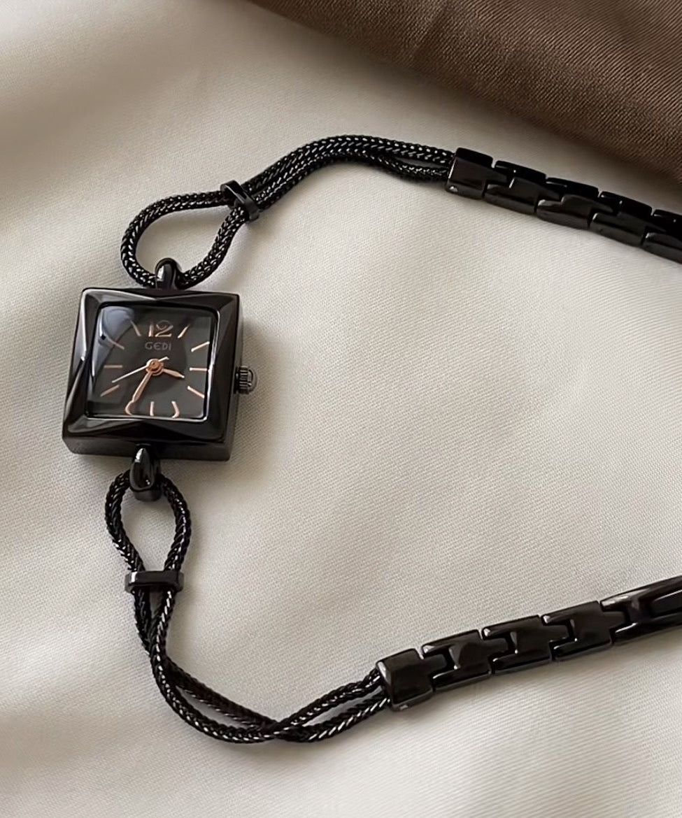 Black Alloy Chain Hardlex Crystal Square Watches