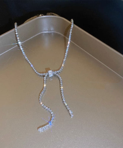 Silk Sterling Silver Zircon Bow Princess Necklace