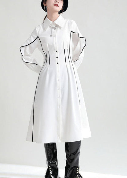 Fitted White Ruffles Peter Pan Collar Shirt Dresses Spring