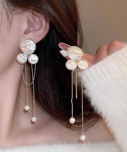 Gold Alloy Pear Tassel Drop Earrings