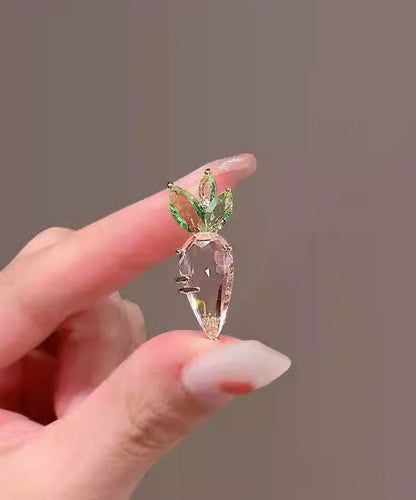 Pink Alloy Crystal Carrot Brooches