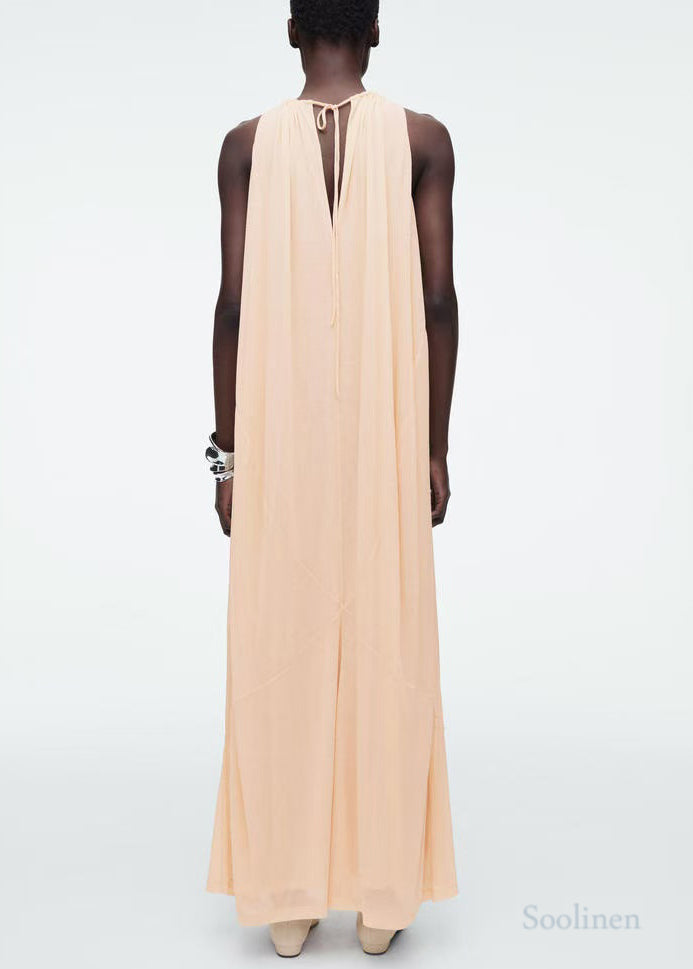 Italian Apricot O-neck Chiffon Holiday Dresses Sleeveless