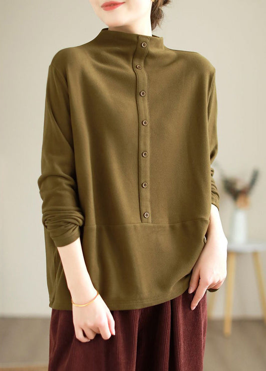 Yellow Turtleneck Cotton T Shirt Spring