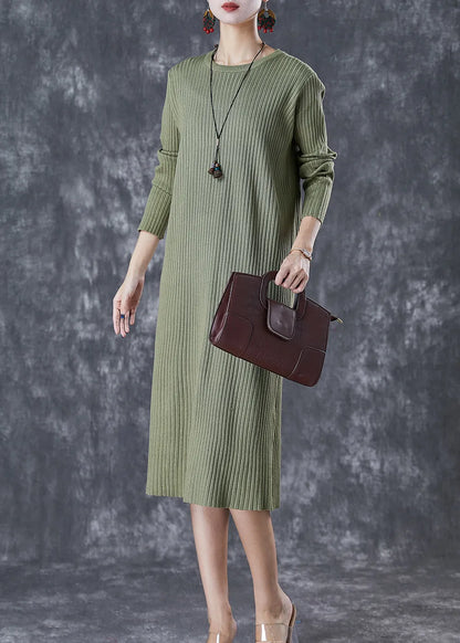 Green Slim Fit Knit Long Dress Fall