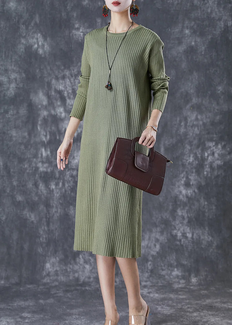 Green Slim Fit Knit Long Dress Fall