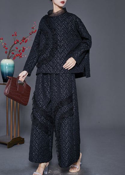 Diy Black Ruffled Patchwork Warm Fleece Two Pieces Set Winter