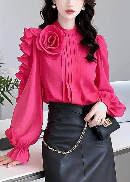 Rose Ruffled Cotton Blouses Fall