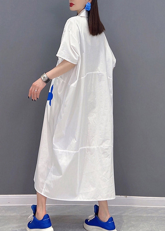 White Peter Pan Collar Print Long Dresses Short Sleeve