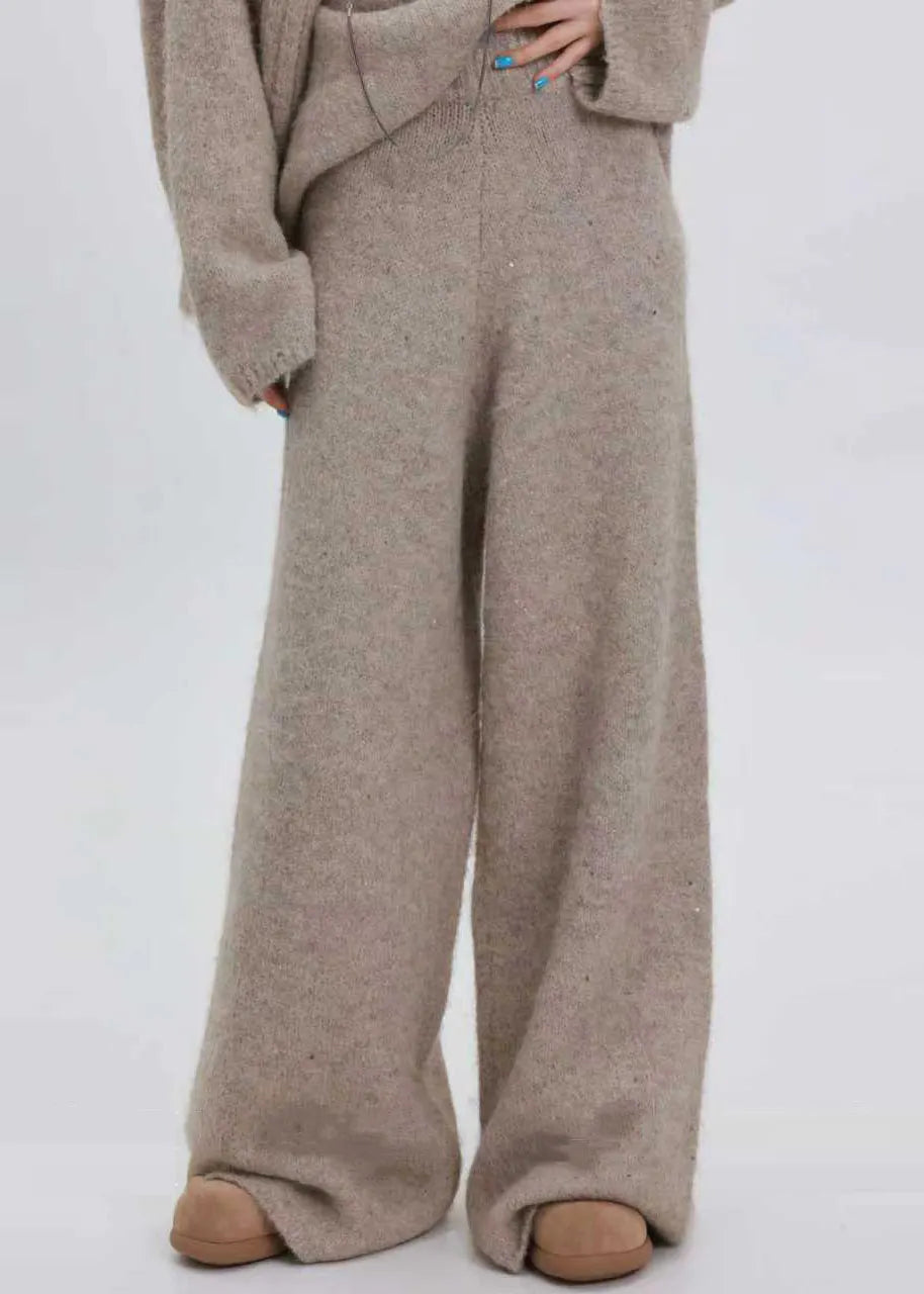 Khaki Warm Knit Cozy Two Pieces Set Sequins Winter