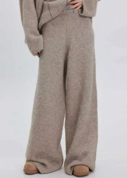 Khaki Warm Knit Cozy Two Pieces Set Sequins Winter