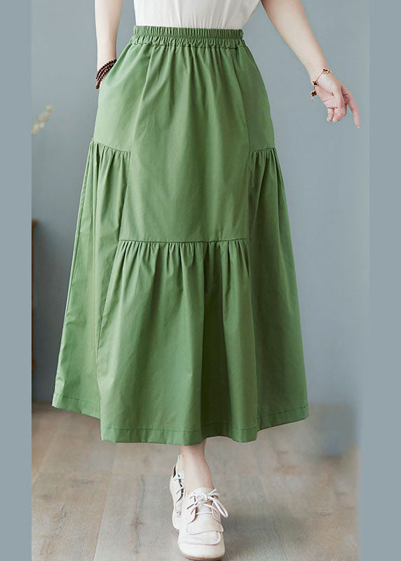 Modern Green High Waist Wrinkled Asymmetrical Design Pockets Fall Skirt