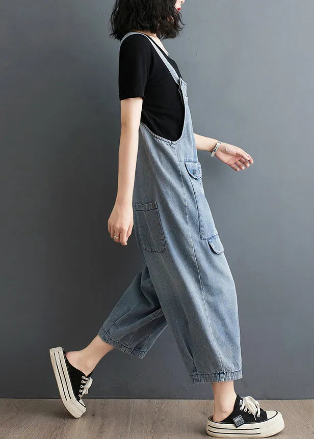 Fine Black Oversized Denim Overalls Jumpsuit Summer