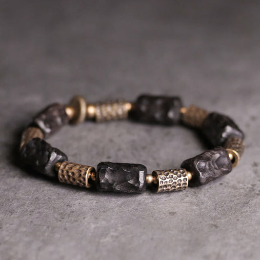Buddha Stones Tibetan Ebony Wood Copper Calm Peace Bracelet