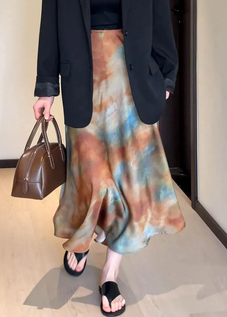 Gradient Color Tie Dye High Waist Skirt Fall