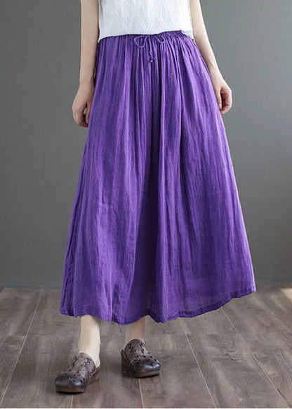 Purple Double-deck Linen a Line Skirt Tie Waist Summer