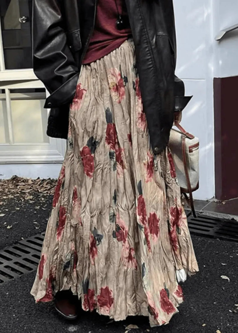 Wrinkled Print Pockets Cotton Skirt Summer