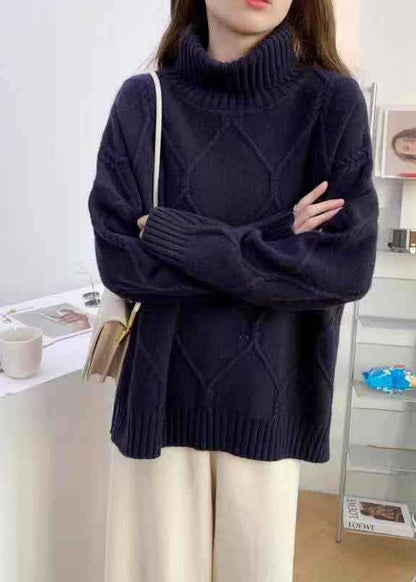 Aesthetic Black Knitted Top High Neck Oversized Spring Sweaters
