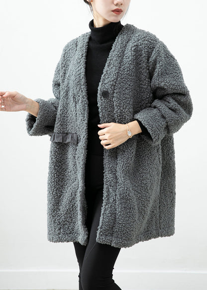 Grey Ruffled Patchwork Faux Fur Coat Winter